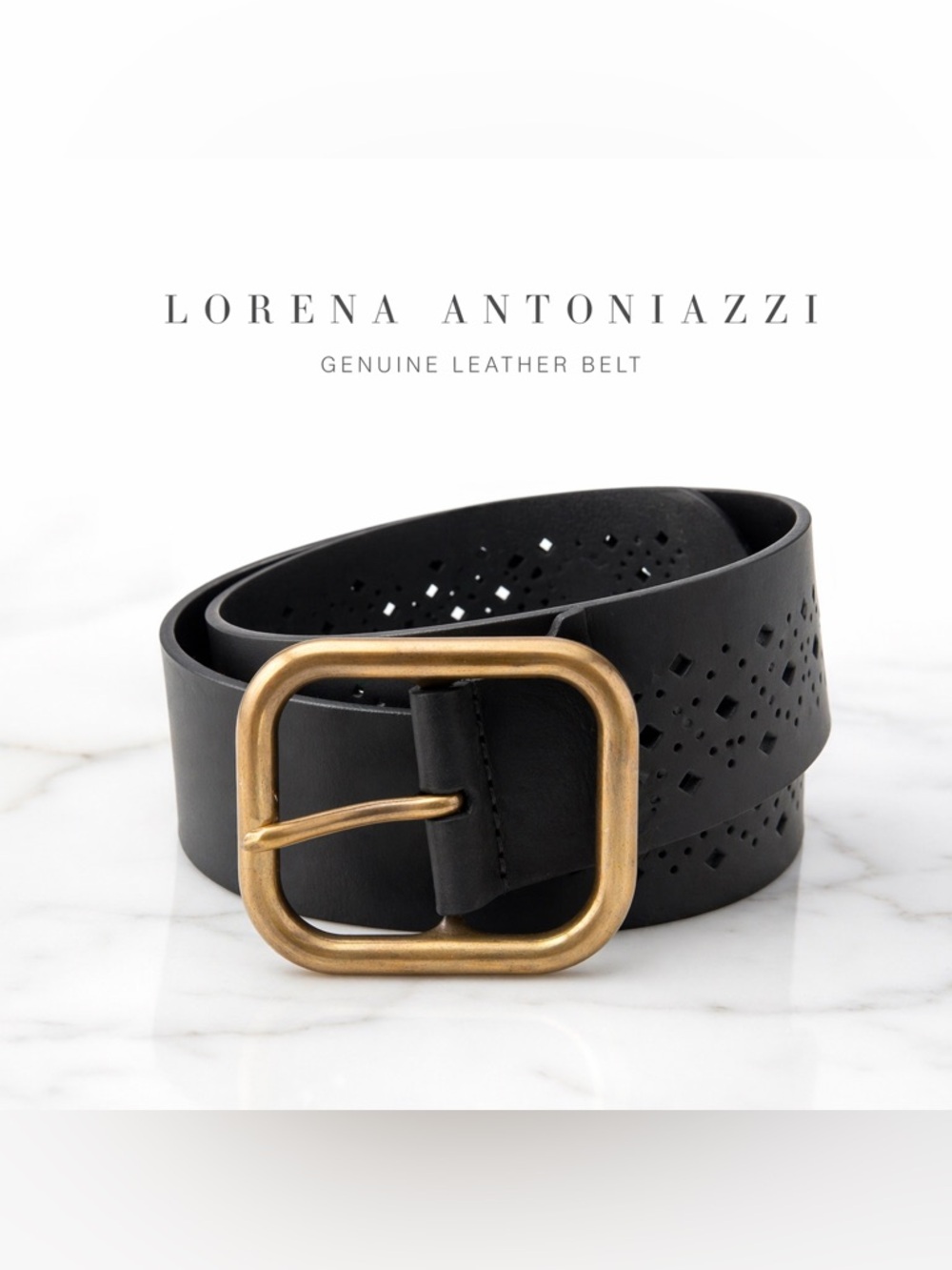 Lorena Antoniazzi Black Leather Laser Cut Belt Made In Italy NWOT